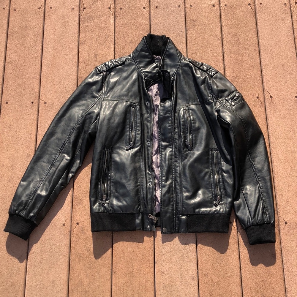 Pleather military bomber jacket
